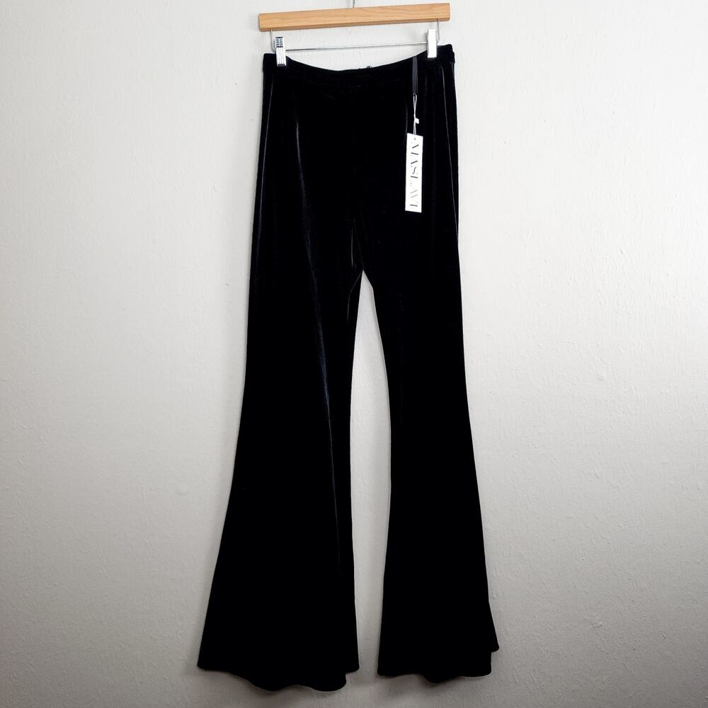 Maslavi Jovani Black Velvet High Waisted Flare Pants Dramatic Bell Bottom New 10